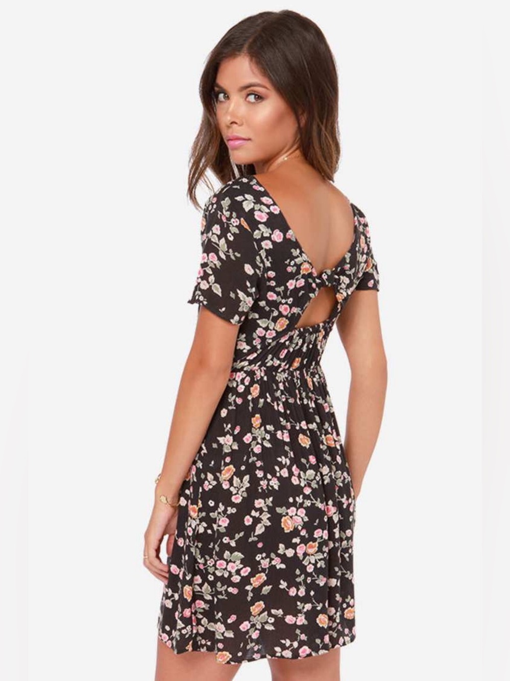 Billabong Glass Petal Floral Dress Knot Detail Back Cutout Womens Size Medium